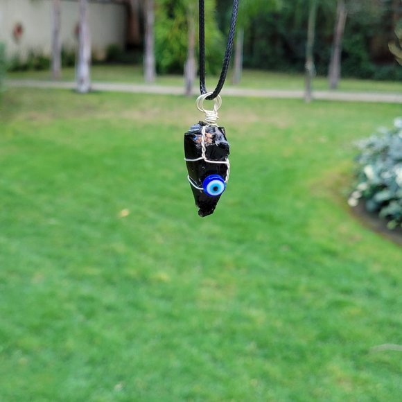 Black Obsidian Evil Eye Pendant - Picture 4 of 6